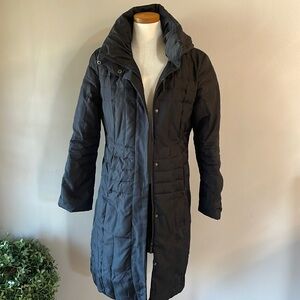 CALVIN KLEIN women’s puffy DUCK DOWN midi COAT hooded 2 way zipper black XS